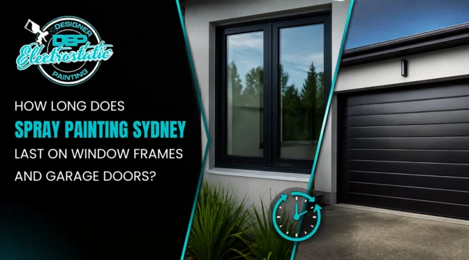 Modern black window frames and garage door showcasing the durability of Spray Painting Sydney, with a professional electrostatic painting service theme.